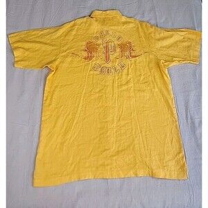 Pelle Pelle Linen Shirt Mens XL Yellow Studded Embellished Streetwear Hip Hop
